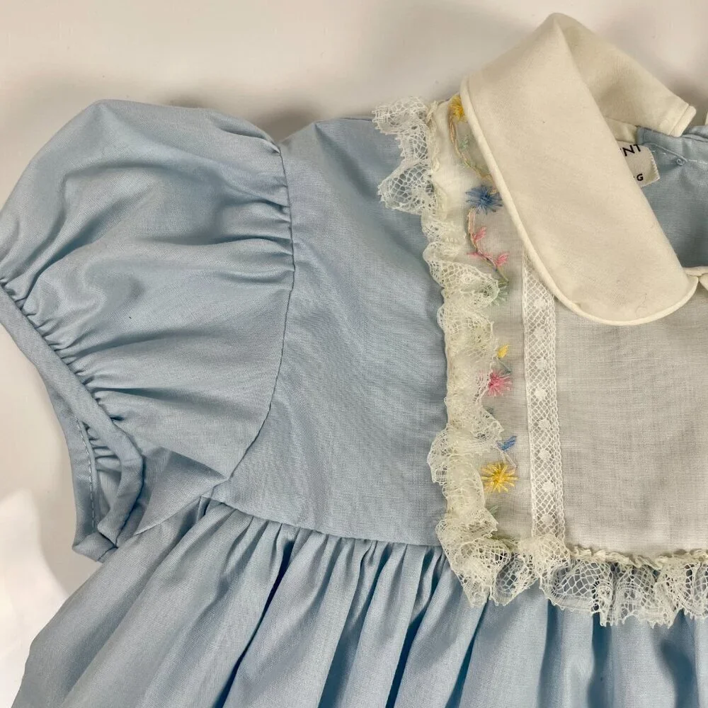 Vintage Blue and White Lace frilled Bonnie Jean Babydoll Children's Dress Sz: 4T
